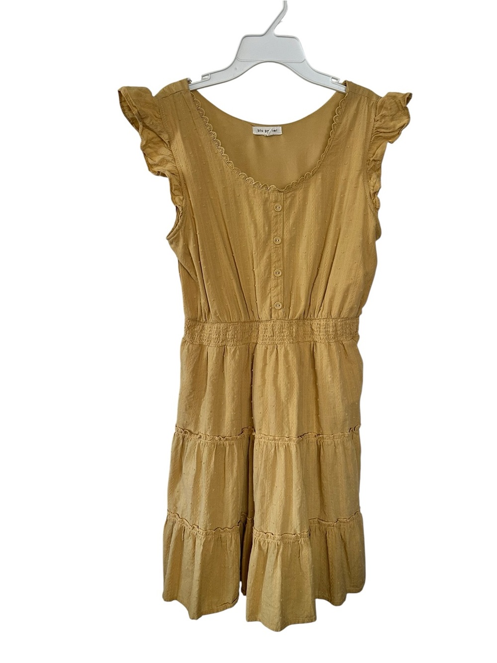 Blu Pepper Mustard Eyelet Button-Front Top